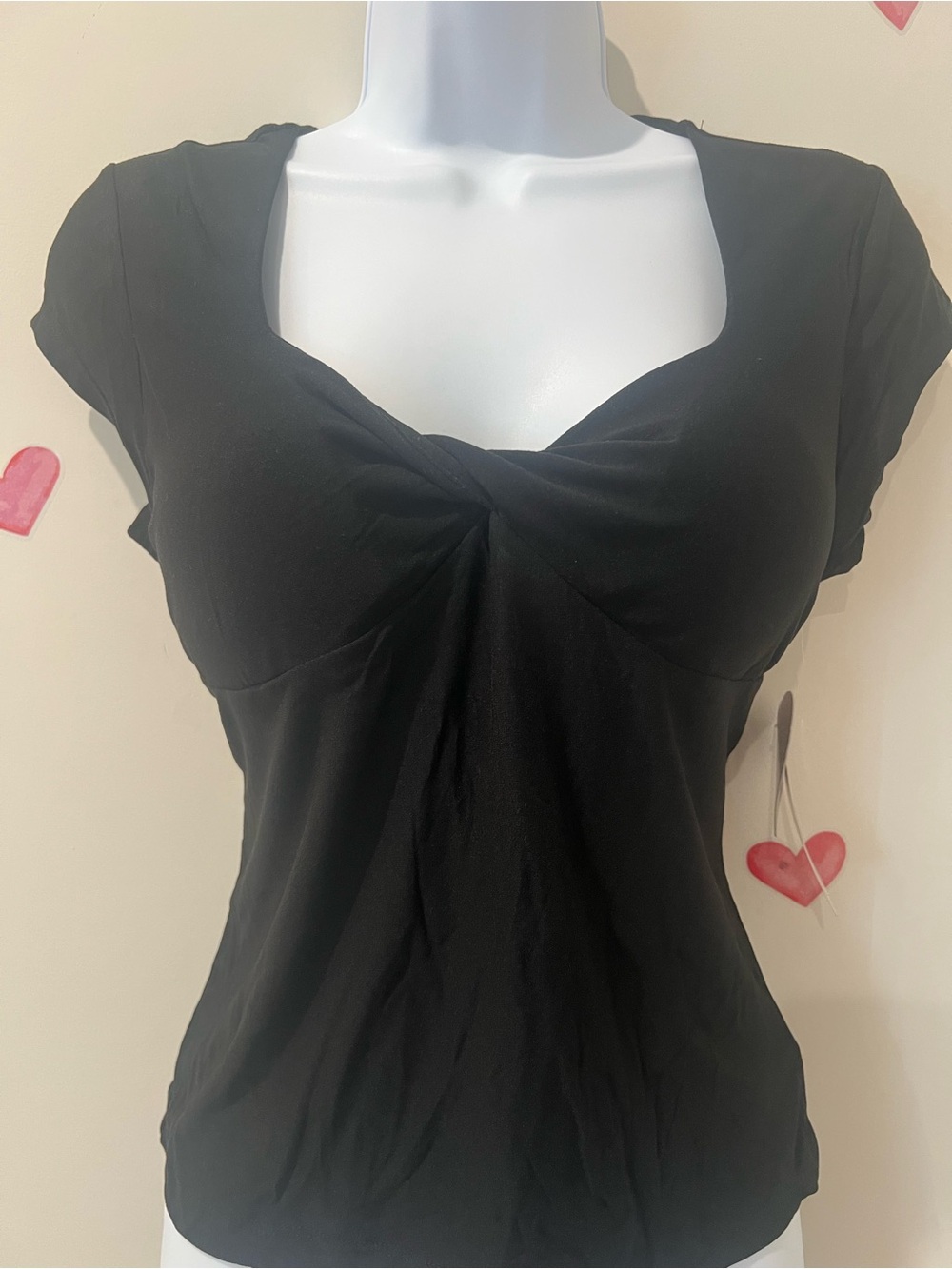 Derek Heart Black Twist-Front Short Sleeve Tee